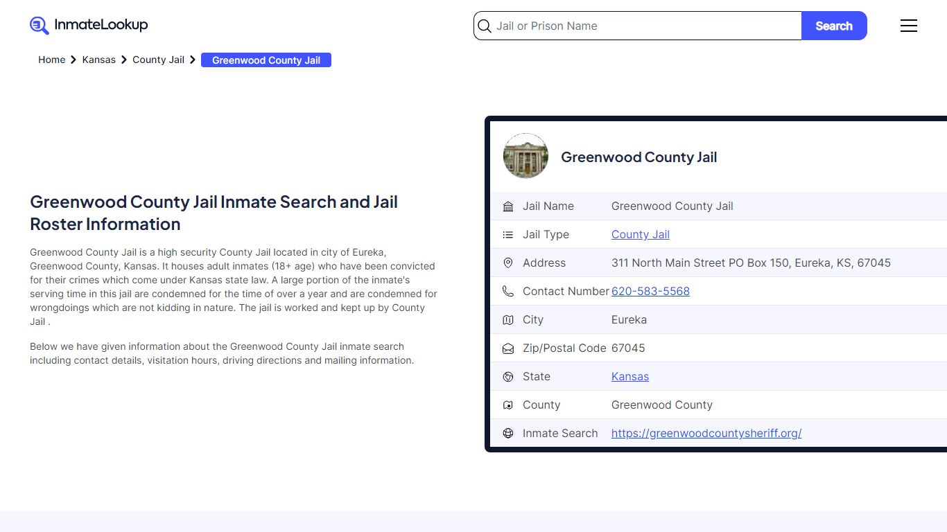 Greenwood County Jail Inmate Search - Eureka Kansas - Inmate Lookup